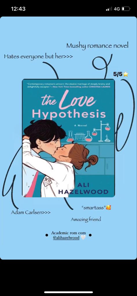 Book review + romance novel + love + romance Love Hypothesis Review, Love Hypothesis Book, Book Tropes, The Love Hypothesis, Love Hypothesis, Ali Hazelwood, Christina Lauren, Cute Romance, Essay Prompts