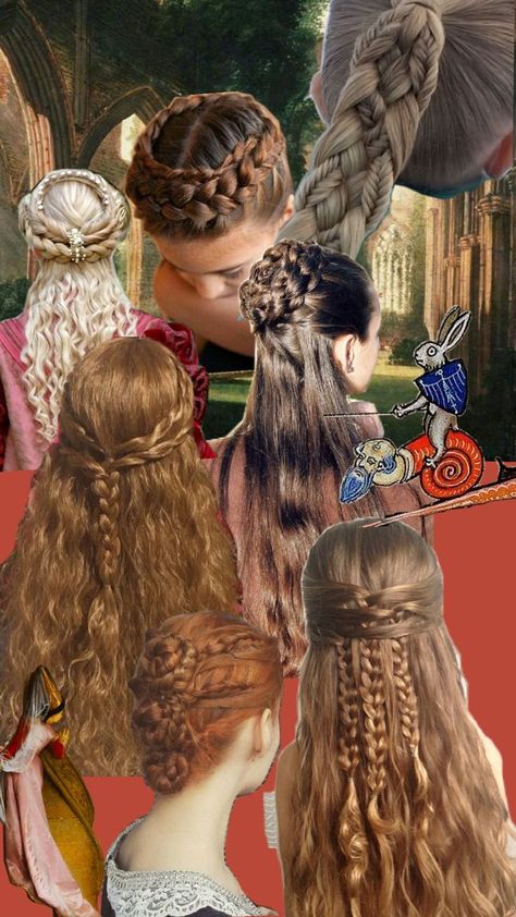 #weirdieval #medieval #hair 1500s Hairstyles Woman, Medieval Braids Tutorial, Medieval Hairstyles Women, Intricate Braids For Long Hair, Medieval Princess Hair, Medieval Wedding Hair, Medieval Braided Hairstyles, Face Claims Medieval, Rennaisance Hairstyle