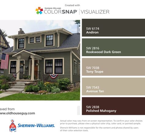 Green Exterior Paints, Green Exterior House Colors, Green House Exterior, House Paint Color Combination, Brown Roof, Color Combinations Paint, House Shutters, Exterior House Paint Color Combinations, Exterior House Color