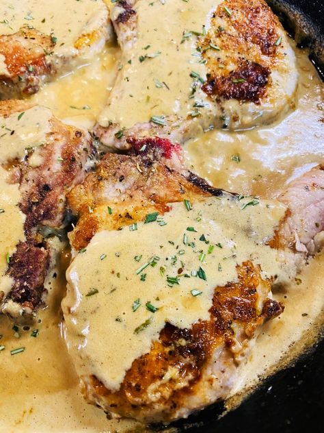 Pork Chops with Dijon Cream Sauce - Cooks Well With Others Cajun Pork Chops And Gravy, Creamy Dijon Pork Chops, Mustard Sauce For Pork, Pork Chop Sauce, Dijon Cream Sauce, Pork Meals, Fresh Recipe, Work Recipes, Pork Belly Slices