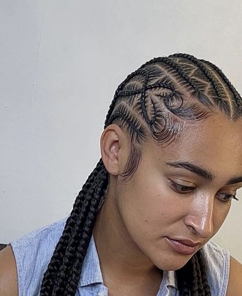 8-10 Stitch Braids With Design, Freestyle Cornrows Braids, Cornrow Patterns, Straight Back Braids Cornrows Hairstyles, Freestyle Cornrows, Criss Cross Braids, Hairstyle For Natural Hair, Cross Braids, Cornrows With Box Braids