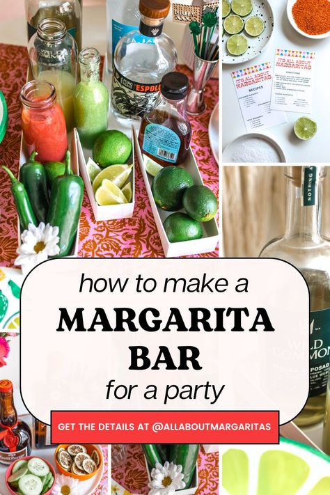 Set up a margarita bar in no time at all using our ultimate guide! We're covering everything you need, from ingredients, equipment, supplies, even recipes for making delicious margaritas. Make Your Own Drink Party, Build Your Own Drink Bar, Make Ahead Margaritas For A Crowd, Build Your Own Margarita Bar, Make Your Own Margarita Bar, Margarita Batch Recipe, Margarita Themed Bridal Shower Ideas, Margarita Bar Ideas Drink Stations, Margarita Theme Party Ideas