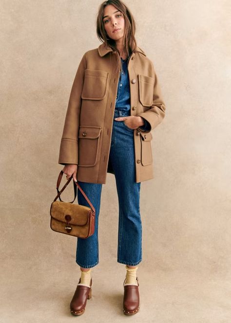 Paolo Coat - Ecru - Sézane Luxury Timeless Leather Jacket For Workwear, Sezane Inspired Outfits, Sezane Outfit, Spring Jackets For Women, Daytime Outfits, Camel Coat Outfit, Outfit Minimal, Outfit Pieces, Looks Jeans