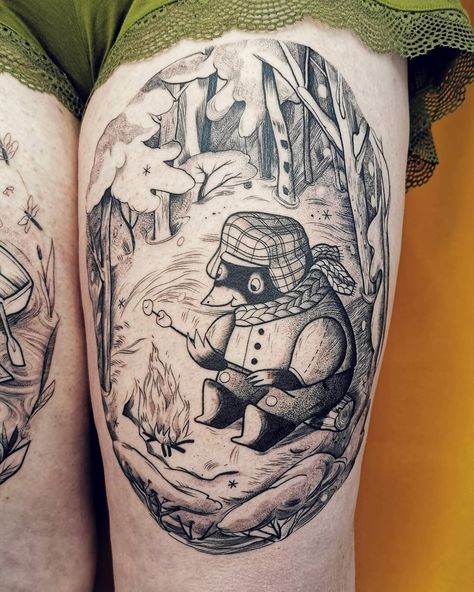 Agata Złotko on Instagram: “Wind in the Willows part 1 "The winter of mister Mole". I just did this those super cool big pieces last week and cannot wait to share it.…” Wind In The Willows, Mole, Super Cool, The Winter, Skull Tattoo, Portrait Tattoo, To Share, Share It, Tattoos