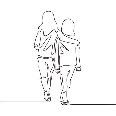 Sisters Line Art, Friendship Line Art, Line Art Friendship, Brother And Sister Drawing Easy, Friendship Paintings, Sisters Drawing, Contour Line Drawing, Line Animation, Bestie Tattoo