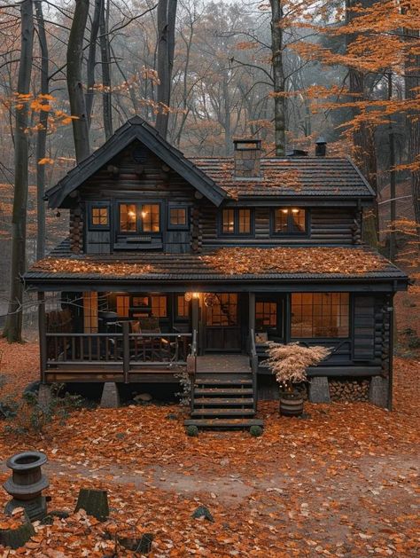 Woodland Retreat, Log Cabin Ideas, Paint Color Ideas, Exterior Paint Color, Cottage Cabin, Cottage In The Woods, Cabin Living, Tiny Cabin, Log Cabin Homes