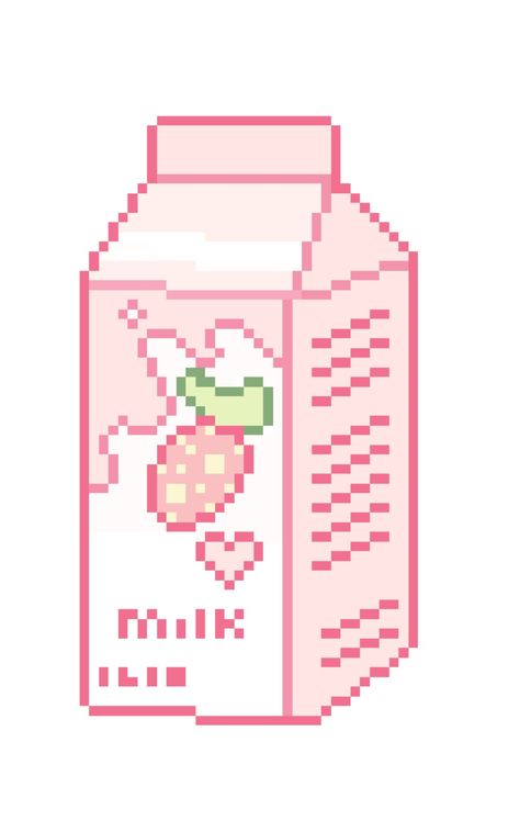 𝙇𝙤𝙩𝙨 𝙤𝙛 𝙥𝙞𝙣𝙠 Strawberry Milk Carton, Pixel Illustration, Welcome Banners, Kutek Disney, Hello Kitty Crafts, Crochet Strawberry, Pix Art, Pink Milk, Pixel Art Design