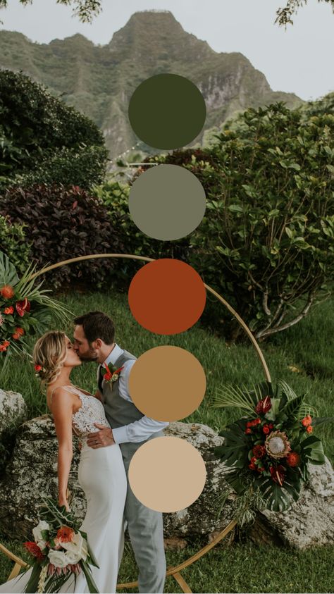 Camp Wedding Color Palette, Island Wedding Color Schemes, Bird Of Paradise Color Palette, Hawaiian Wedding Color Palette, Wedding Color Palette Beach, Boho Outside Wedding, Summer Lake Wedding Colors, Colorful Wedding Scheme, Late September Wedding Colors