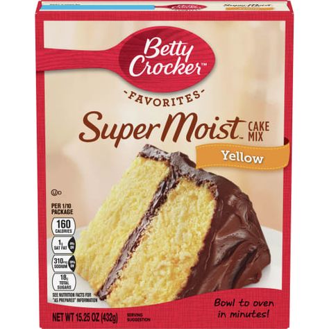 Yellow Cake Mix Cookies, Super Moist Cake, Yellow Cakes, Betty Crocker Cake Mix, Cake Mix Cakes, Moist Yellow Cakes, Betty Crocker Cake, Boxed Cake Mixes Recipes, Creative Dessert Recipes