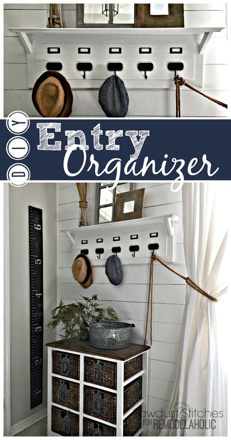 Build an easy and inexpensive entry organizer, inspired by Pottery Barn, to keep your hats and jackets tidy. Entry Organizer, Entry Organization, Pottery Barn Inspired, Retro Home Decor, Retro Home, Front Room, Furniture Projects, Unique Home Decor, Fall Home Decor