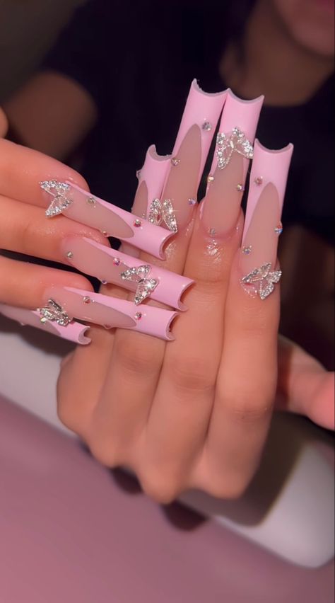 Pink French Nails, Colored Acrylic Nails, Cute Acrylic Nail Designs, Pink French, Coffin Shape, Coffin Shape Nails, Acrylic Nails Coffin Pink, Long Square Acrylic Nails, Unique Acrylic Nails