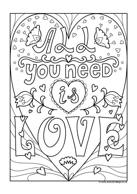 All You Need Is Love - An adult colouring page (great for older kids too), ready for framing. Perfect for Beatles fans - and the rest of us! Beatles Crafts, Adult Coloring Books Printables, Adult Colouring Printables, Swear Word Coloring Book, Valentine Coloring Pages, Heart Coloring Pages, Love Coloring Pages, Words Coloring Book, Quote Coloring Pages