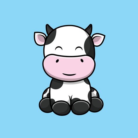 Cute Cow Sitting Cartoon Vector Icon Illustration. Animal Icon Concept Isolated Premium Vector. Flat Cartoon Style Cows Pictures, Cartoon Cow Face, Cow Animation, Chibi Cow, Draw Cow, Cute Cow Art, Cute Cow Drawing, Cute Animal Vector, Animated Cow