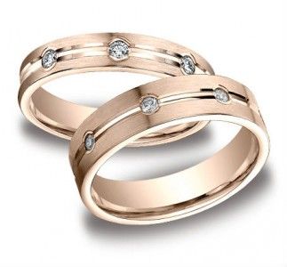 14k Rose Gold His And Hers Diamond Wedding Set Wedding Band Matching, His And Her Wedding Rings, Bands Rings, Bezel Set Necklace, White Gold Bangle, Yellow Gold Bangle, Titanium Wedding Band, Diamond Wedding Sets, Matching Wedding Bands