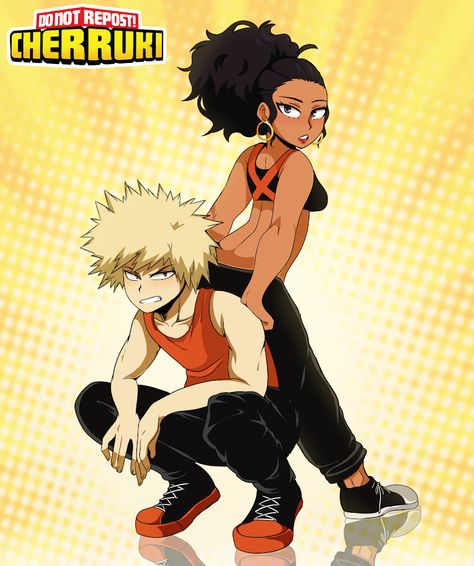 Art by: @✨🍒 Cherruki (Yours truly) Follow my IG Bakugou X Yn Black, Body Base Drawing Couple, Bakugou X Yn Fantasy Au, Bakugou And Black Y/n, Bakogu Katsuki Fanart, My Hero Academia Black Oc, Mha Black Oc, Interracial Art, Best Friend Match