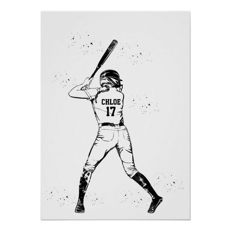 Softball Art Drawings, Softball Paintings On Canvas, Softball Sketch, Softball Drawings, Softball Art, Baseball Drawings, Sport Posters, Cool Easy Drawings, Softball Stuff