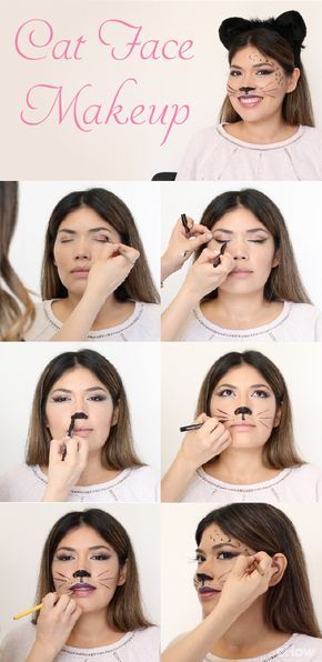 How To Do Cat Makeup For Halloween, Cat Face Costume Make Up, Diy Cat Face Makeup Easy, Diy Cat Makeup Halloween, Diy Cat Makeup, Cat Faces For Halloween, Cat Makeup Halloween Kids, Cat Face Makeup Halloween, Cat Face For Halloween