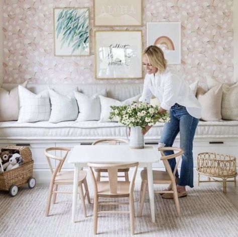 @puresaltinteriors Coastal Ruggable, Girls Farmhouse Bedroom Ideas, Playroom Off Kitchen, Studio Mcgee Playroom, Girls Farmhouse Bedroom, Farmhouse Girls Bedroom, Todler Room, Salt Interiors, Playroom Inspiration