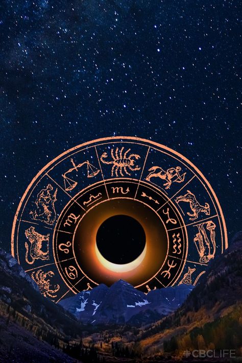 collage of a mountain range in fall at night. a partial solar eclipse inside an illustrated wheel of zodiac signs behind the mountains. Eclipse Astrology, Itunes Card, Mini Pony, Solar Eclipses, Sign Image, Weekly Horoscope, Dancing In The Moonlight, Your Horoscope, New Friendship