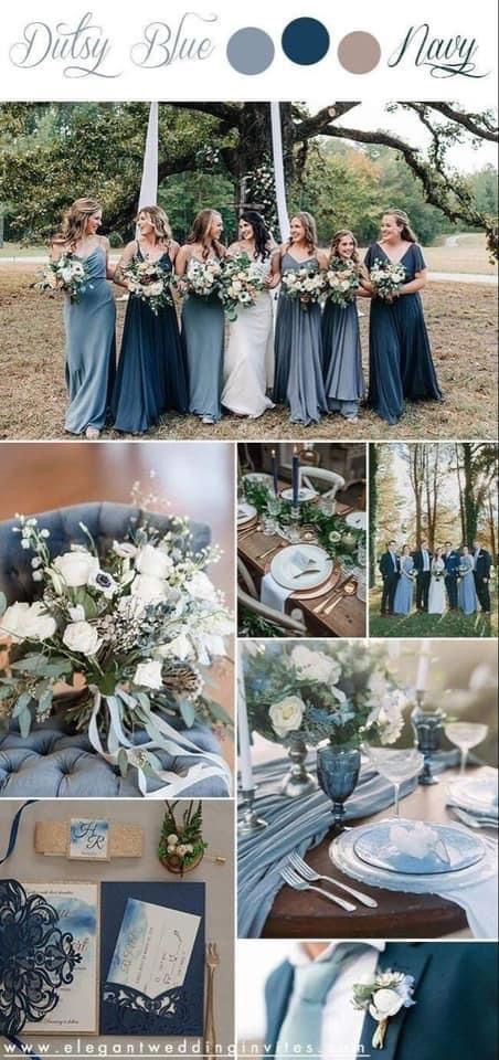 Dark Blue Wedding, Blue Winter Wedding, Hunting Wedding, Blue Wedding Decorations, Wedding Color Scheme, Wedding Decoration Ideas, Dusty Blue Wedding, The Color Blue, Blue Themed Wedding