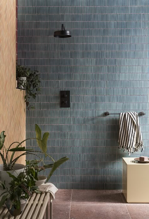 Domus Tiles Bathroom, Aztec Tiles Bathroom, Mandarin Stone Tiles, Bathroom Interior Design Tiles, Bright Tile Bathroom, Modern Bathrooms 2023, Terra Cotta Bathroom Tile, Mandarin Stone Bathroom, Bathroom Tiles 2023