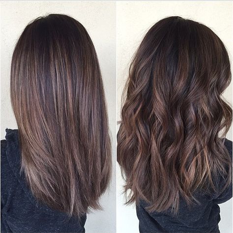 Balayage brunette - gorgeous both straight and curly- someday when I do dye my hair, it will be this Straight Balayage, Balayage Straight, Brown Hair Balayage, Brown Highlights, Balayage Brunette, Dye My Hair, Brunette Hair, Great Hair, Brunette Hair Color