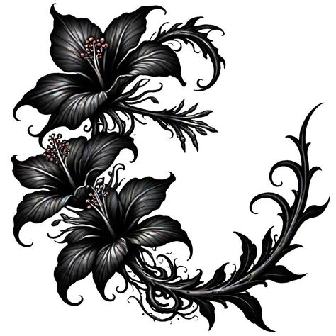 Scary Flowers Tattoo, Dark Tattoo For Cover Up, Gothic Flowers Drawing, Deadly Plant Tattoo, Neck Tattoos Women Cover Up, Good Tattoos For Cover Ups, Grunge Flower Tattoo, Black Flower Tattoo Cover Up, Dead Flowers Tattoo