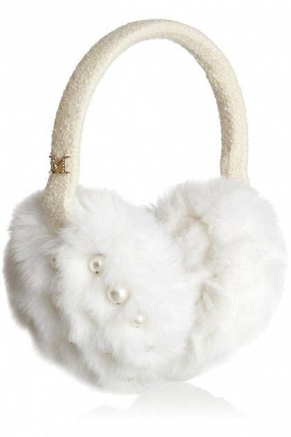 I have ear muffs that kind of look like these! I have non- fuzzy ones, and then fuzzy ones! #Asian-InspiredSoupBowls Fluffy Ear Muffs, Diesel Fashion, Winter Princess, Ear Muffs, Anne With An E, Pearl Charms, Snow Pants, White Rabbit, Earmuffs