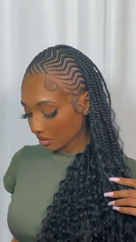 Half Weave Half Braids, Goddess Braids Long, Half Braids, Braids Long, Lemonade Braids Hairstyles, Cornrows Braids For Black Women, Big Box Braids Hairstyles, Feed In Braids Hairstyles, Goddess Braids Hairstyles