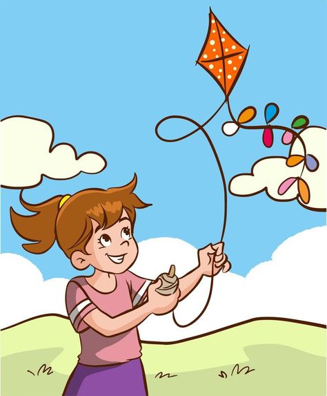 Flying A Kite, Basic Vocabulary, Vector Girl, Fly A Kite, Kite Festival, Kite Flying, Vector Cartoon, Vector Portrait, Kids Clipart