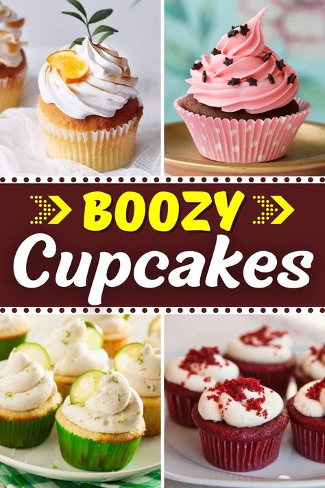 Nothing says "let's celebrate" quite like these boozy cupcakes! These beauties have all the flavors of your favorite drinks without the dreaded hangover. Alcohol Cupcakes Recipes, Boozy Cupcakes Recipes, Alcohol Infused Cupcakes, Boozy Cakes, Gourmet Cupcake Recipes, Boozy Baking, Infused Cupcakes, Alcohol Cake, Boozy Cupcakes