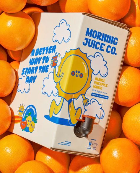 Andrea on X: "OMFG —this OJ actually contains caffeine and L-theanine LMAOOO nooooo—not even orange juice is safe 😭😂‼️ https://t.co/PHp3gzXa0b" / X Juice Branding Design, Desain Merek, Retro Packaging, Typography Packaging, Morning Juice, Sunny Disposition, Juice Branding, Fruit Packaging, Packaging Design Trends