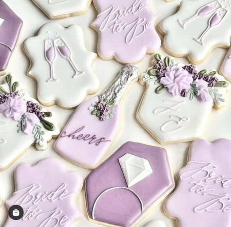 Purple Bachelorette Party, Champagne Wedding Themes, Pearl Bridal Shower, Wedding Shower Cookies, Bridal Cookies, Purple Bridal Shower, Bridal Shower Inspo, Wedding Shower Themes, Bridal Tea Party