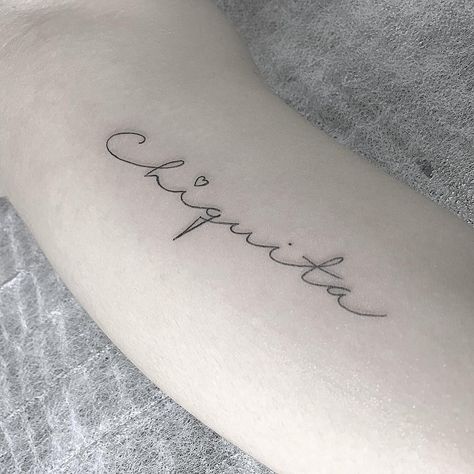 Chiquitita Tattoo, Small Tattoos For Girls, Matching Tats, Tattoos For Girls, Small Girl Tattoos, Dainty Tattoos, Name Tattoos, Name Art, Disney Outfits