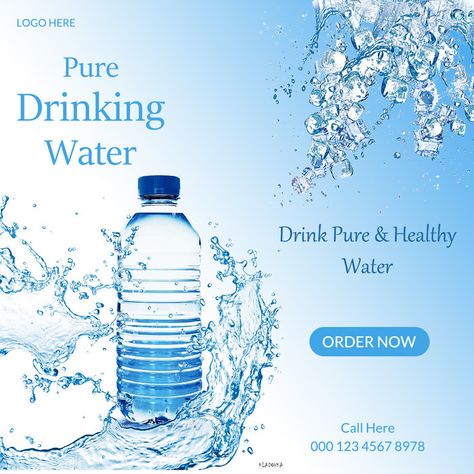 Pure Drinking Water Social Media Post Banner#pikbest#templates Water Business Card, Water Social Media Post, Save Water Poster, Water Factory, Banner Image, Water Poster, About Social Media, Presentation Video, Banner Images