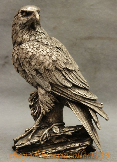 9" Chinese Fengshui Silver Carving Hawk Eagle King Birds Animal Statue Sculpture Medicine copper Decoration real Brass-in Statues & Sculptures from Home & Garden on Aliexpress.com | Alibaba Group Art Sculpture En Bois, Copper Decoration, Dekoratívne Vence, Hawk Eagle, Eagle Statue, Copper Decor, Bird Carving, Bird Figure, Chainsaw Carving