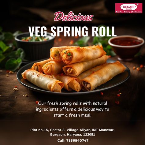 Enjoy every bite of Veg Spring Roll available at kesari Sweets Manesar ! 
.
📍 Plot No-15, Sector-8, Village-Aliyar, IMT Manesar, Gurgaon, Haryana, 122051
📞 Call: 7836840747
.
.
 #indianfood #foodie #springroll #vegroll #vegspringroll#yummy #foodlover #instafood #vegetarian #foodies   #spicy #dinner #tasty #kesarisweets #gurugram Veg Roll, Veg Spring Rolls, Spicy Dinner, Fresh Spring Rolls, Spring Roll, Spring Rolls, Yummy Snacks, Fresh Food, Indian Food Recipes