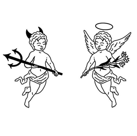 Tattoo Ideas Female Abdomen, Small Angels Tattoos, Cherub Tattoo Men, Cupid Tattoo Men, Gangsta Angel Tattoo, Devil Cherub Tattoo, Angels And Demons Tattoo, Angel Flash Tattoo, Tattoo Cherub