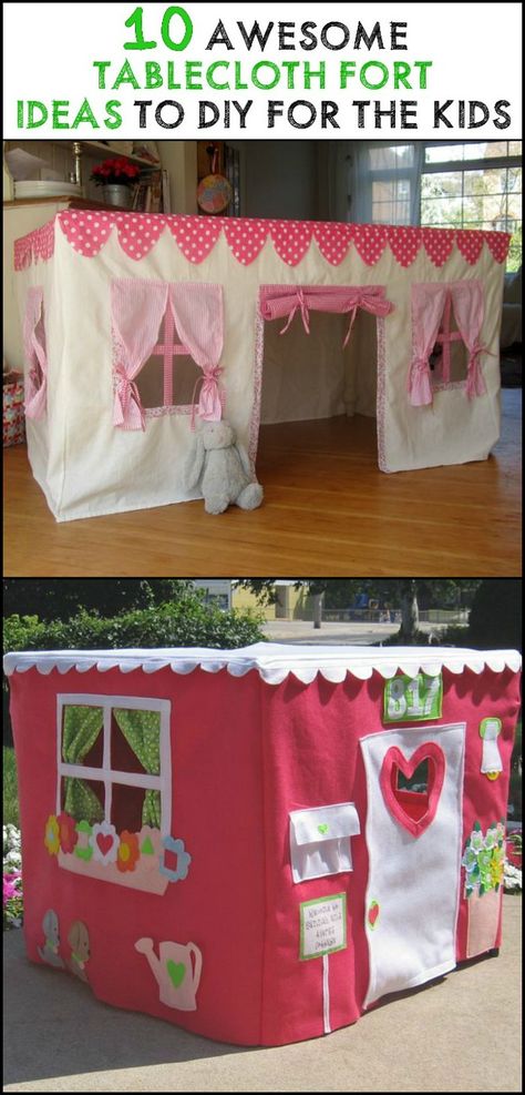 10 Amazing Tablecloth Forts to Build With Your Kids Table Playhouse, Card Table Playhouse, Diy Kids Tent, Diy Fort, Diy Tablecloth, Kids Forts, Diy Tent, Indoor Playhouse, Diy Playhouse