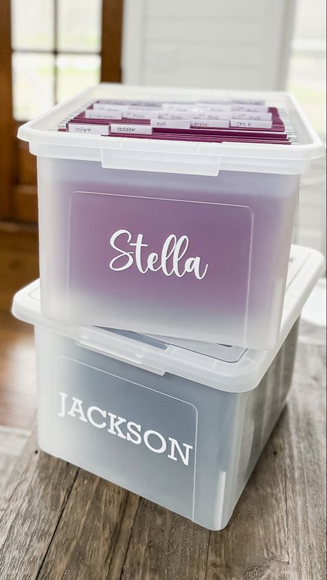 Kids School Memory Storage, File Box For Kids School Work, Kids File Boxes, Cricut Labels For Storage Bins, Kids School Paper Organization, Kids Artwork Storage, File Box Organization, Artwork Storage, Inside Kitchen Cabinets