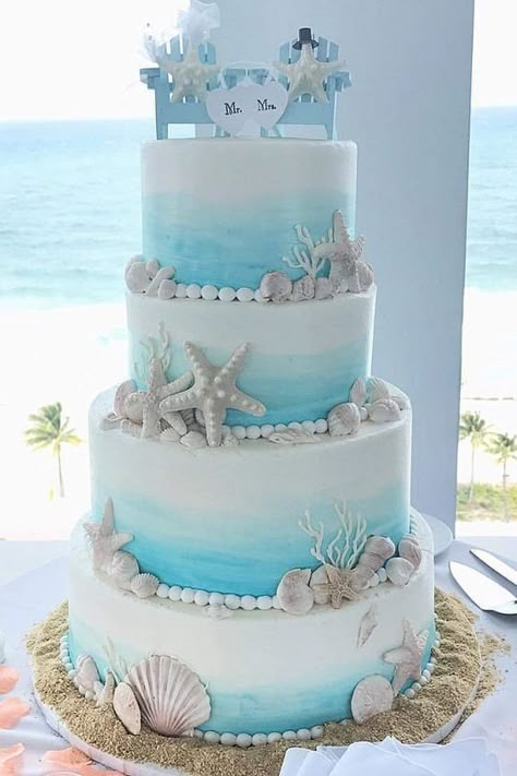 Misty Wedding, Beach Celebration, Beach Theme Wedding Cakes, Sky Wedding, Summer Wedding Cakes, Dream Beach Wedding, Rustic Wedding Decorations, Beach Cakes, Wedding Purple