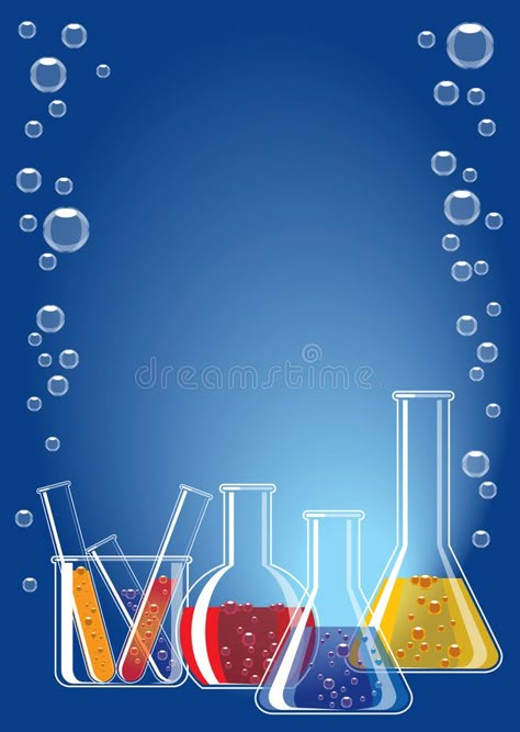 Illustration about Different coloured chemical substances in laboratory glasses on blue background. Illustration of industry, experiment, medicine - 2089897 Background For Chemistry, Experiment Background, Chemical Background, Science Lab Decorations, Science Birthday Party Ideas, Chemical Laboratory, Chemistry Projects, Frames Design Graphic, Medical School Life