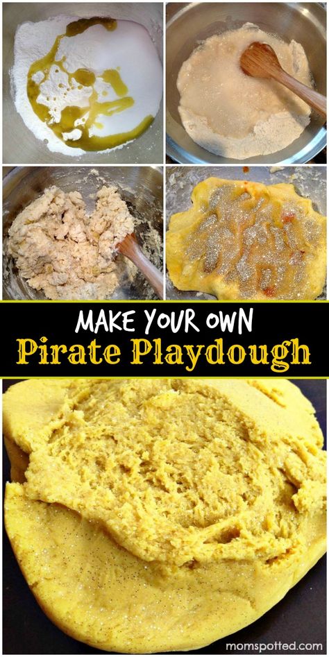 Fun sensory craft for any pirate fan looking for some gold treasure fun! Great for play time or themed birthday parties! Cheap and easy to make! Pirate Playdough, Pirate Crafts Preschool, Pirate Activities Preschool, Pirate Preschool, Treasure Pirate, Games Group, Summer Crafts For Toddlers, Camp Games, Gold Treasure