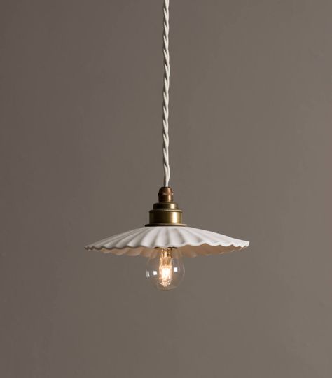 The fluted styles are available in both narrow and wide pleats. Here, the Small Narrow Pleat is 7½ inches wide by just over an inch tall; £120. Porcelain Pendant Light, Lampe Art Deco, Luminaire Vintage, Porcelain Lamp, Pendant Light Design, Kitchen Pendant Lighting, Ceramic Pendant, Kitchen Island Lighting, Luminaire Design