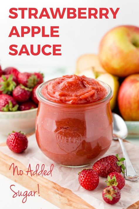 Strawberry applesauce only uses two ingredients and it's the perfect healthy snack or healthy side dish! Try my favorite strawberry applesauce recipe today! #applesauce #strawberry #healthy #recipe Strawberry Applesauce, Cooked Fruit, Applesauce Recipes, Applesauce Recipe, Gluten Free Lasagna, Sugar Recipes, Apple Sauce Recipes, Healthy Side Dish, Healthy Strawberry