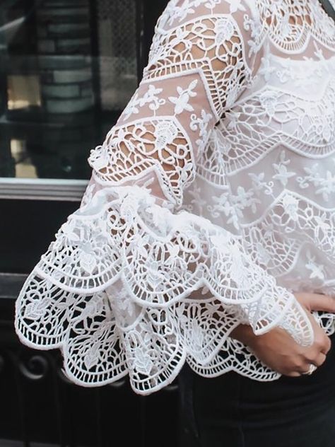 Chic Me | Women's Clothing, Tops, Blouses & Shirts $0.00 Lace Dress Outfit, Looks Chic, Lace Fashion, Casual Blouse, White Blouse, White Fashion, Lace Blouse, Blouse Styles, Lace Tops