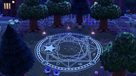 Animal Crossing Entrance Ideas, Designs Animal Crossing, Acnh Halloween Island Ideas, Animal Crossing Entrance, Acnh Halloween Code, Witchcraft Design, Acnh Custom Designs, Goth Fairycore, Summoning Circle