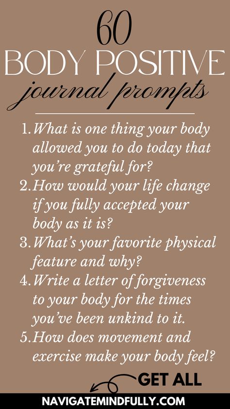 journaling for body positivity Deep Conversation Topics, Mindfulness Journal Prompts, Coaching Questions, Healing Journaling, Gratitude Journal Prompts, Journal Lists, Writing Therapy, Art Therapy Activities, Therapy Worksheets