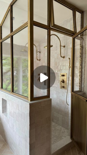 Kelsey McGregor | The shower of my dreams come to life… 🤩  When our clients were game to design this incredible framed brass shower, I knew we were a match... | Instagram Dream Bath, Plaster Ceiling, Brass Shower, Zellige Tile, A Match Made In Heaven, Match Made In Heaven, The Shower, Made In Heaven, Match Making