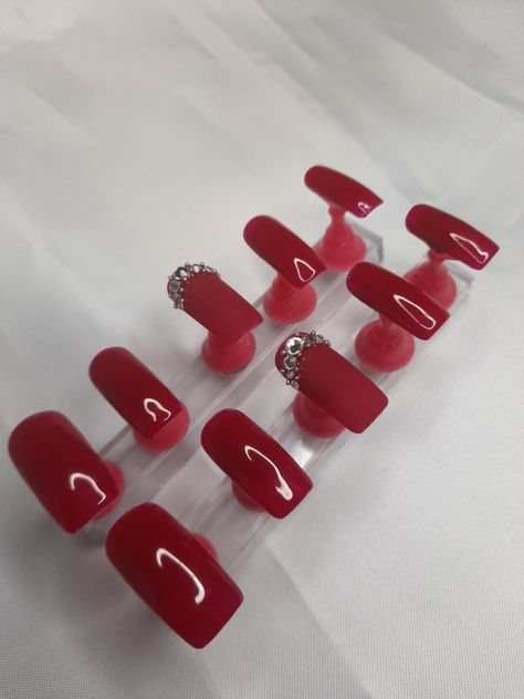 Handmade press on nails square press on nails red press on nails short press on nails custom press on nails Nails Rouge, Press On Nails Red, Red Press On Nails, Press On Nails Square, Square Press On Nails, Custom Press On Nails, Short Press On Nails, Nails Matte, Press On Nails Short